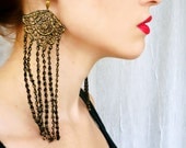 Gilded - Gypsy Victorian Black Gold Fringe Lace Earrings