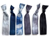 The April Showers Tie Dye Hair Tie Package - 6 Dark Blue Grey Elastic Tie Dye Hair Ties that Double as Bracelets by Mane Message on Etsy