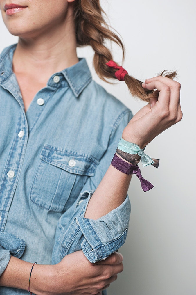 The Sugar Plum Tie Dye Hair Tie Package - 6 Pink Purple Feminine Elastic Tie Dye Hair Ties that Double as Bracelets by Mane Message on Etsy