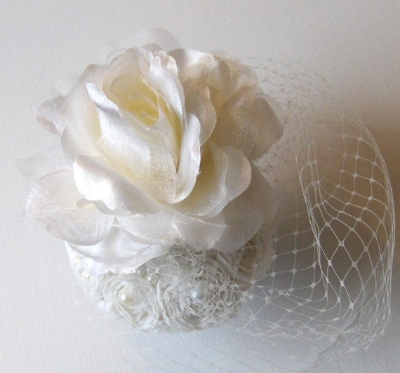 Ivory Pearly Rose Cocktail Hat.