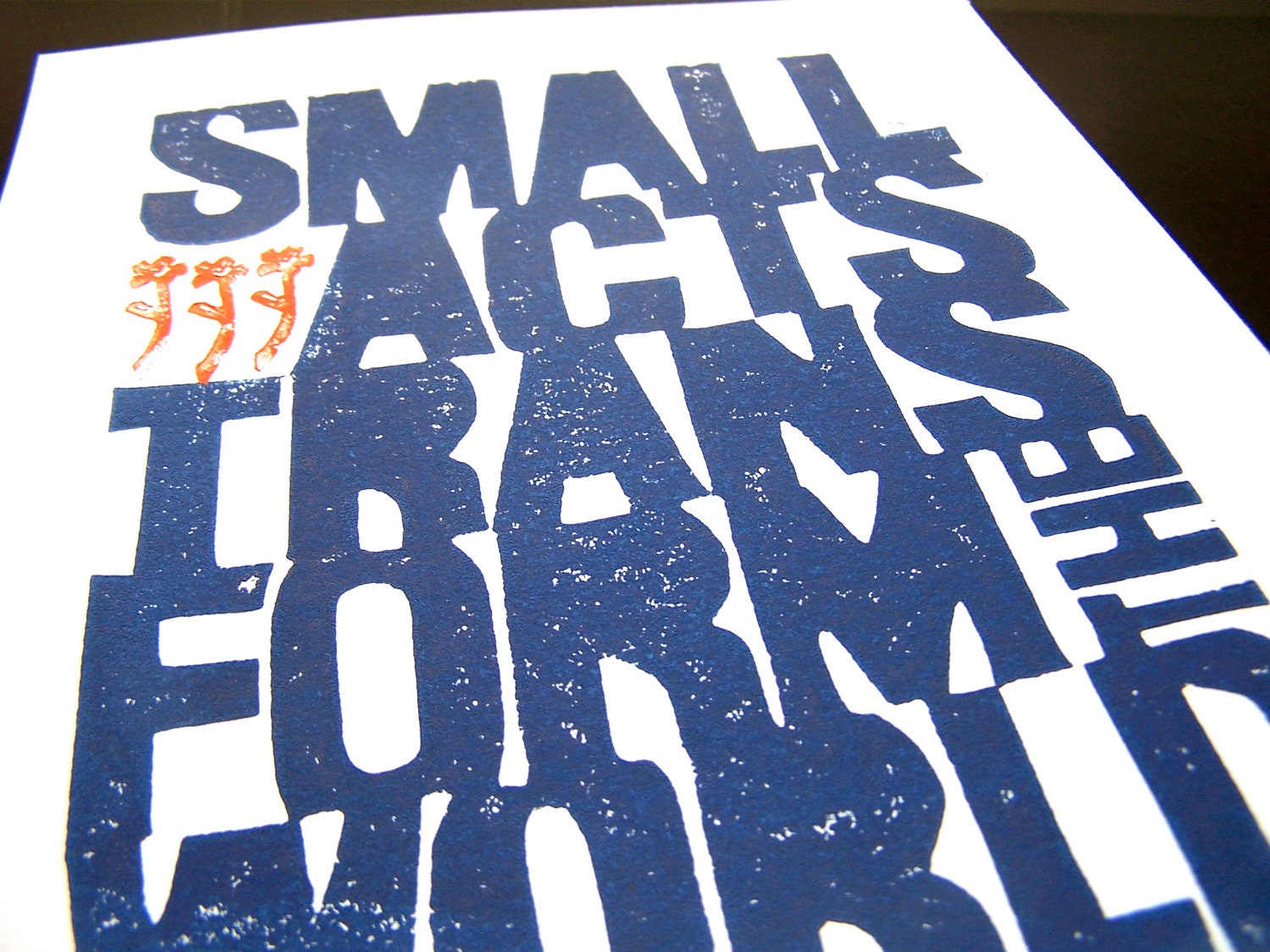 LINOCUT PRINT - Small acts transform the world - Howard Zinn PURPLE letterpress poster 8x10