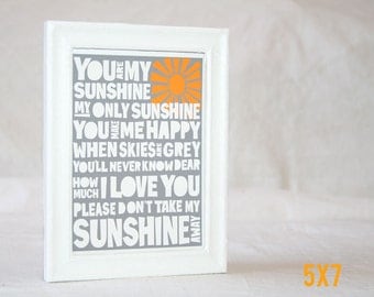 Nursery Decor, Nursery Art Print, Kids Wall art  5x7 You are my sunshine