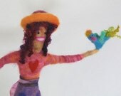 Dancer with Blue Bird Felted Sculpture