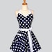 Sweetheart Retro Apron - Sexy Womens Apron Navy Blue and White Nautical Polka Dot Cute Full Kitchen Apron