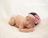 Vintage Inspired-Chiffon Ruffle Bum Baby Bloomer - Blush Satin Flower on Lace Headband  Set- my2lilpixies