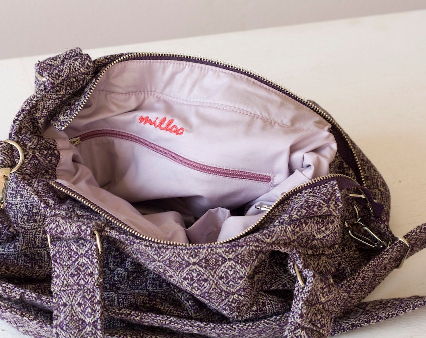 Purple Messenger bag , Shoulder bag , Crossbody bag in pattern wool - Elessa bag