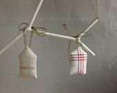 SALE - set of 3 - little house ornaments Peace Hope Love in white and red