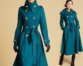 Blue Cashmere Long Military style Coat (379)