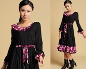 Linen dress with kapok print (368)