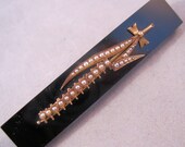 Victorian 1883 14K Mourning Bar Pin Seed Pearl Onyx with Provenance Letter SALE