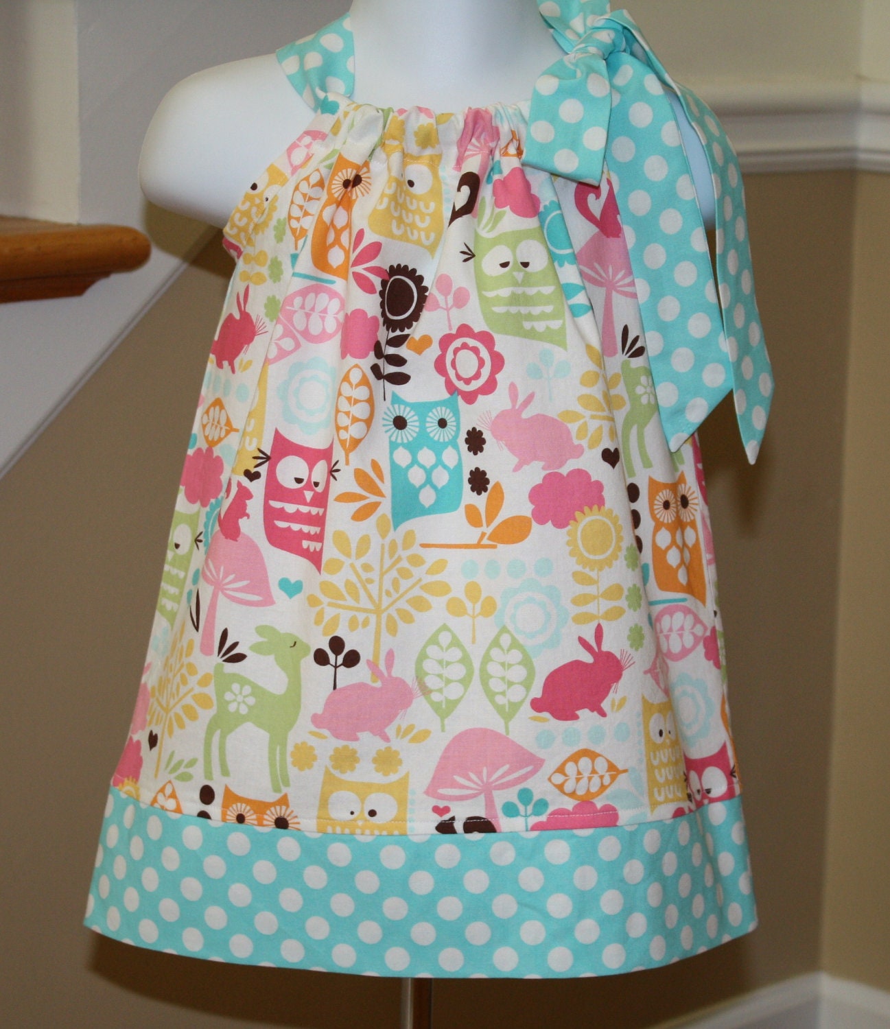 baby Girls Pillowcase dress michael miller forrest friend pink blue owls deer toddler girls dress