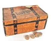 Antique Trunk Lotto Game, 1880s, McLoughlin Bros., lotto cards and wood pieces