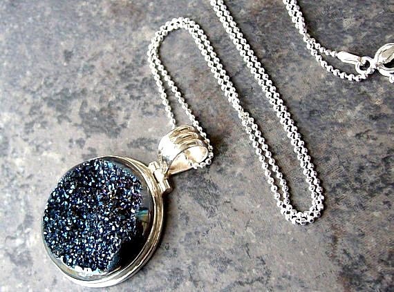SALE...Midnight Blue Druzy Necklace...OOAK