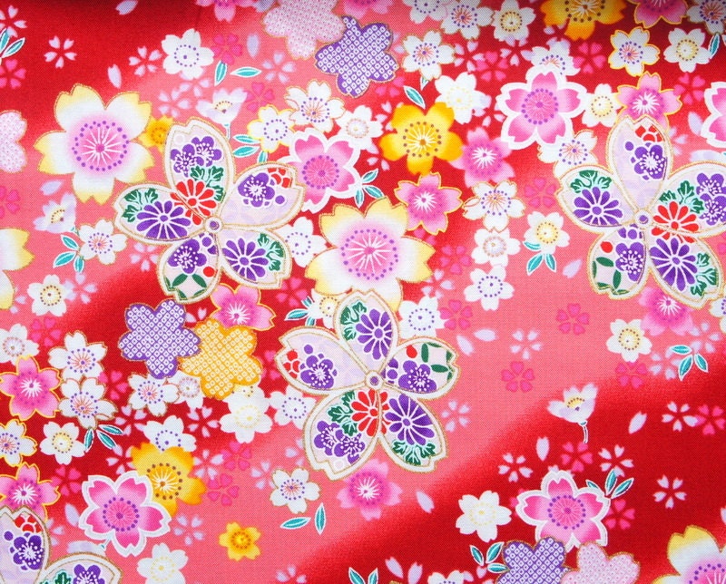 Sakura Cherry Blossom Shaded Red Pink Lovely Floral Japanese Cotton  Fat Quarter