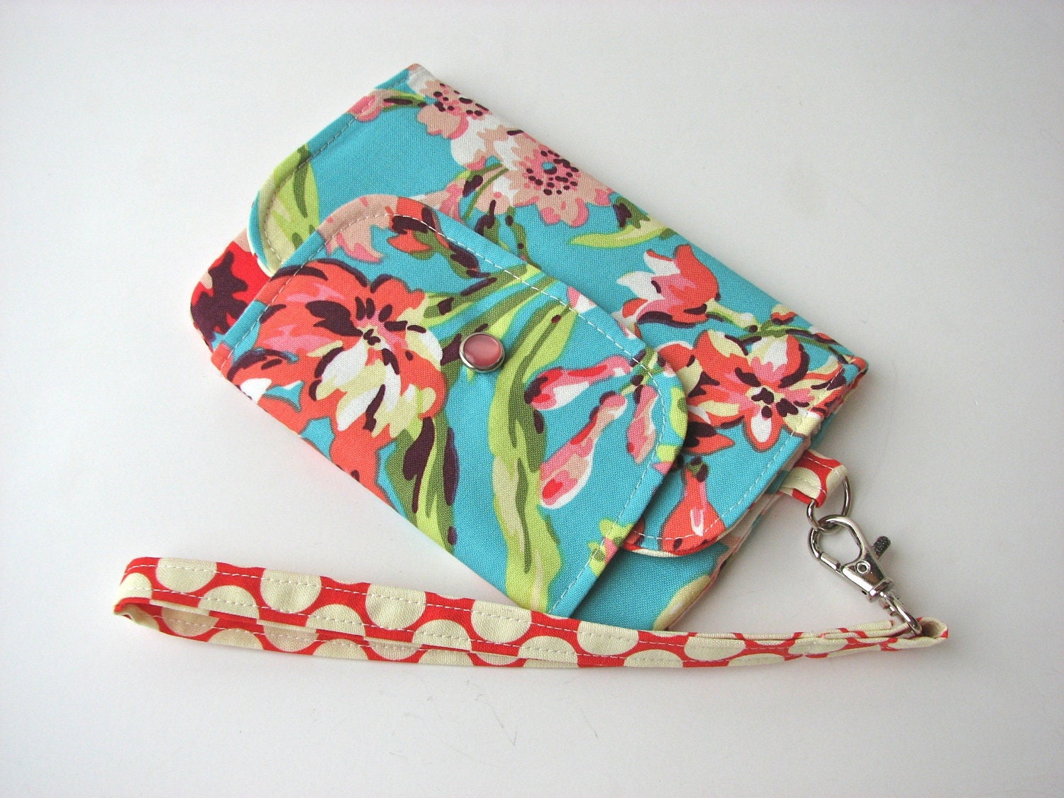 iPhone Wristlet, iPhone wallet in Amy Butler Bliss Bouquet in Teal  - ready to ship