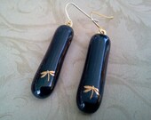 Fused Glass Earrings in Black with 22 Karat Gold, SRAJD