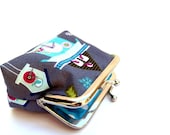 Coin purse ll cuckoo clocks ll metal purse frame ll birds ll whimsical ll snow flakes ll vintage clocks