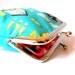 Houses coin purse in medium pink and grey on aqua blue village town