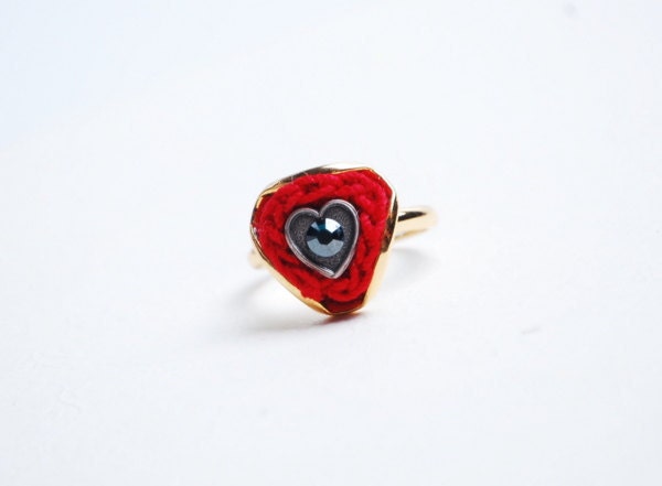 Red Crocheted Heart Adjustable Ring - Mother's Day Gift