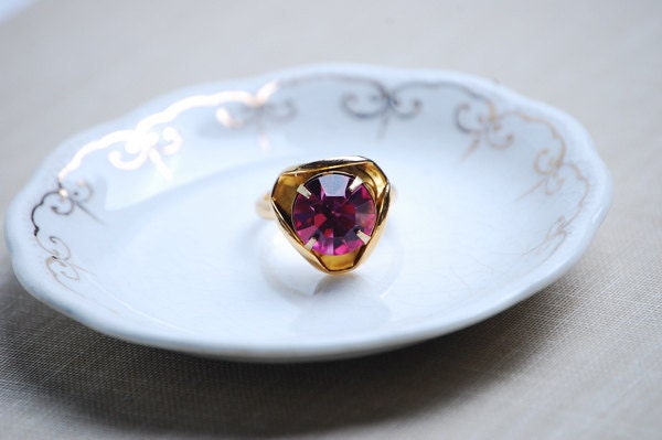 Petite Rose Ring - Vintage Pink Glass Crystal Adjustable Ring