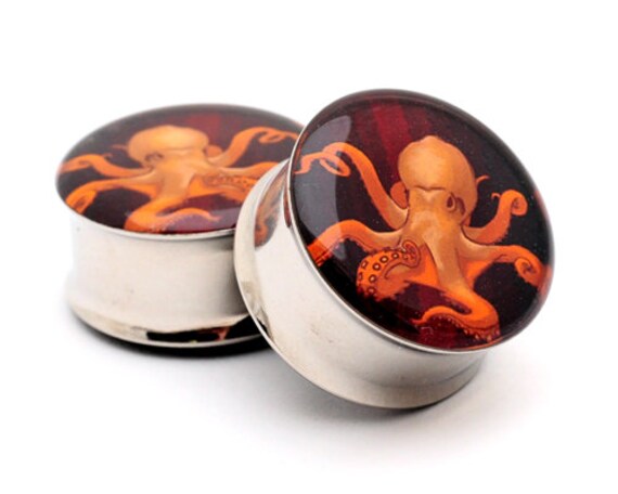 Octopus Picture Plugs gauges - 00g, 1/2, 9/16, 5/8, 3/4, 7/8, 1 inch