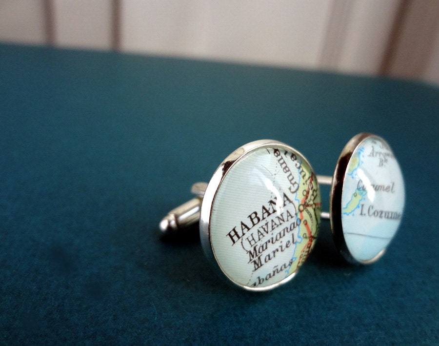 Silver custom cufflinks - preview included real vintage maps