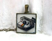 Polaroid Camera Art Necklace - Hand Painted Necklace, Original Watercolor Art
