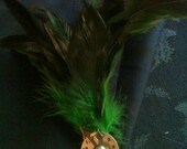 Medium Steampunk Feather Clock Face Fascinator Barrette - Green