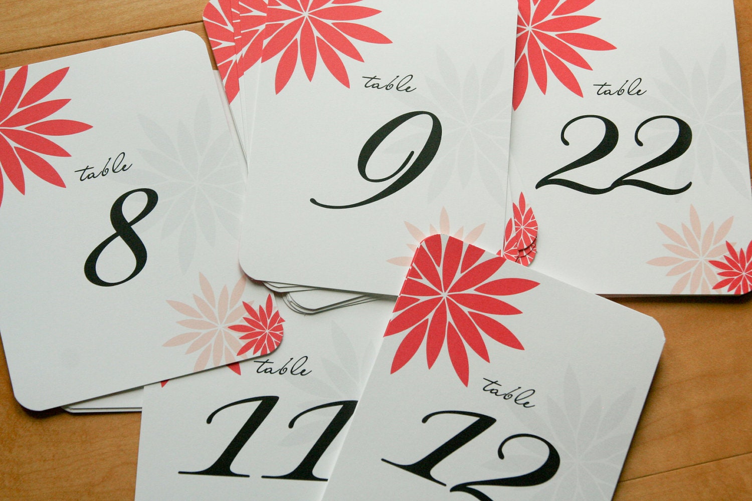 Table Numbers - Modern Flower with Scripted Numbers - Wedding - Event - Set of 25 Custom color