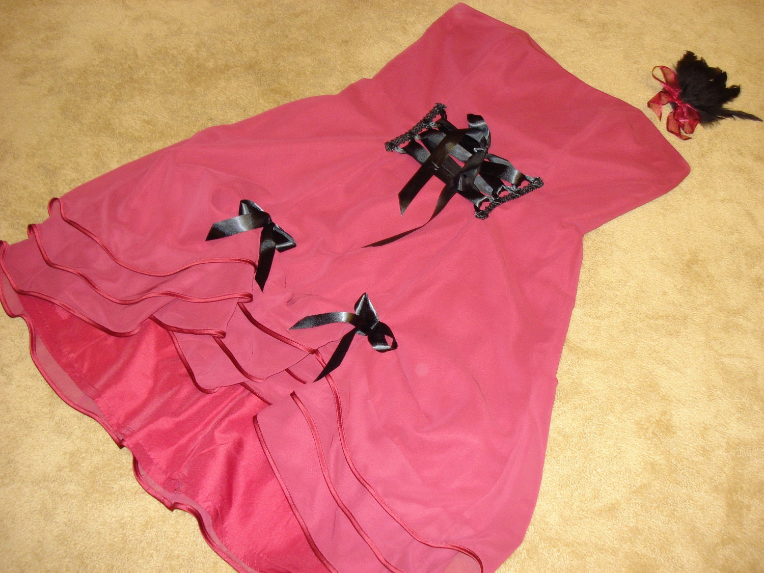 COSTUME Victorian cancan old west saloon dance hall burlesque burgundy dress womens 16 Halloween