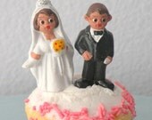 Vintage Bride & Groom Wedding Cupcake Topper or Mini Cake Top Set from Mexico -- Free US Shipping