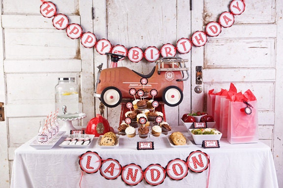 Firetruck Birthday Decorations, Firetruck Banner, Fireman theme HAPPY BIRTHDAY Banner, Fire Engine Birthday Party Decorations Il_570xn
