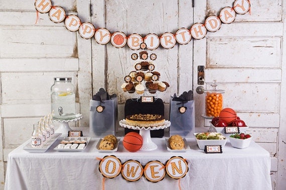 Basketball HAPPY BIRTHDAY Banner Party Decorations, Basketball Birthday Banner, Basketball Birthday Party Decorations in Orange & Black Il_570xn