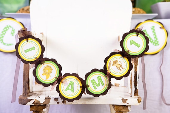 King of the Jungle Themed I AM 1 MINI High Chair Banner Happy First Birthday Party Decorations in Green, Yellow and Brown Il_570xn