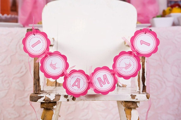 Pink Princess Theme I AM 1 Mini Banner - Happy 1st Birthday Party Decorations in Pink - Princess Crown Il_570xn