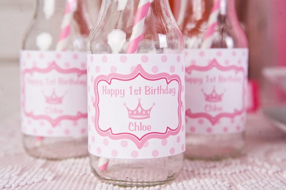 Princess Themed Water Bottle Labels - Princess Birthday Party Decorations in Hot & Light Pink (12) Il_570xn