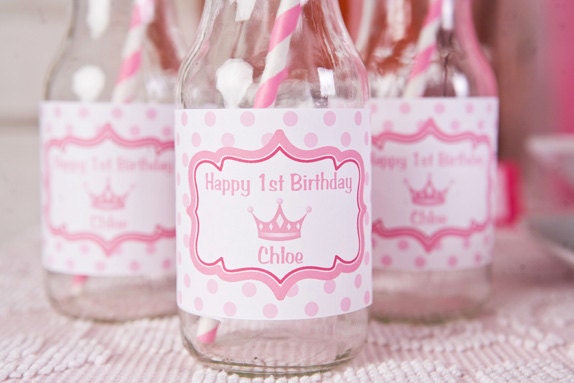 Princess Themed Water Bottle Labels - Princess Birthday Party Decorations in Hot & Light Pink (12)