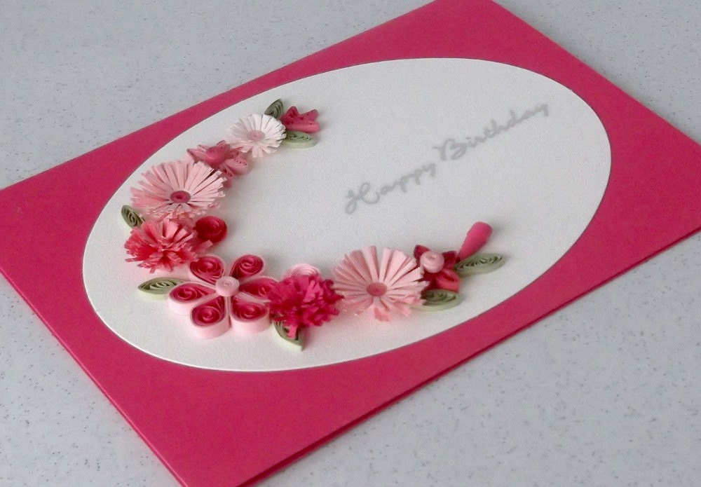 Quilled birthday card, handmade greeting paper quilling flowers