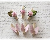 Mini Wooden Clothes Pin Butterflyand Flowers Embellishment for Scrapbooking, Cardmaking, Altered Art, Pink