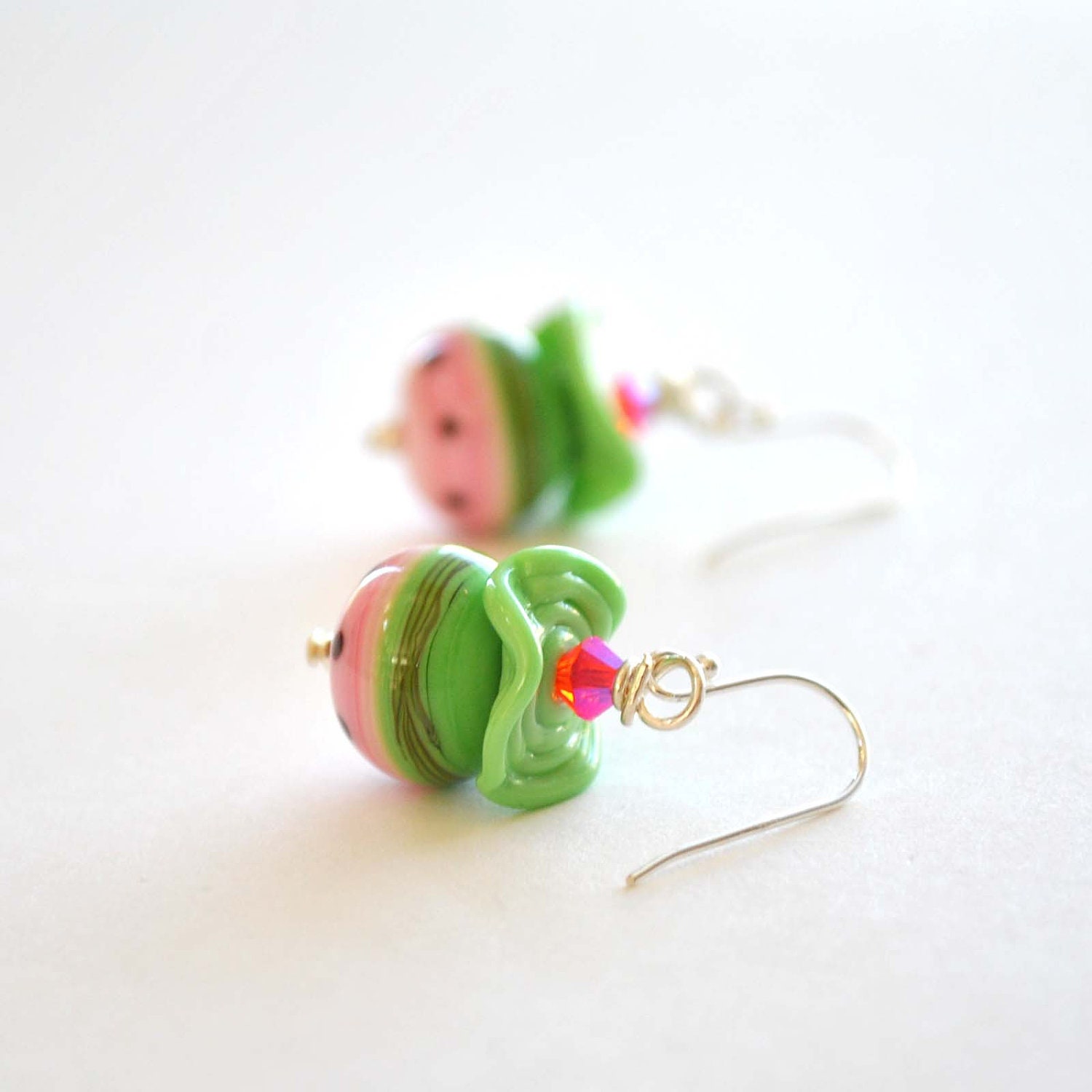ON SALE Pink Watermelon Glass Earrings