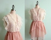 Girly Lace Ruffle Blouse Vintage 70's - Medium Large