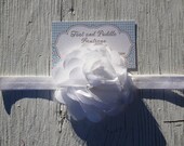 White Flower Headband-Infant Headband- Baby Headband- Toddler Headband- White Satin and Tulle Flower Headband- Ready To Ship