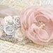 Bridal Sash - Sash in Blush Pink, Ivory, Champagne and Cream with Crystal Jewels, Ostrich Feathers and Handmade Flowers- Breath of Blush
