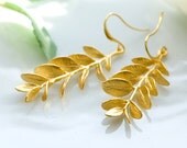 Vine earrings, Leaf earrings, Gold leaf earrings, Bridal earrings, Gold long earrings, Organic earrings, Grecian goddess earrings