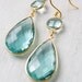 SALE 15 OFF Gold Aqua Blue Quartz Teardrop Earrings - Teal Blue - Something Blue, Summer Weddings