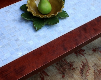 Cherry Coffee Table, Mother of Pearl Centerpiece, Natural Contemporary, "Cherry & Pearl", Satin Finish - Handmade