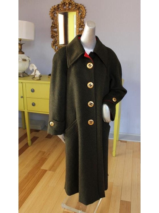 CHANEL Olive Military Wool Coat
