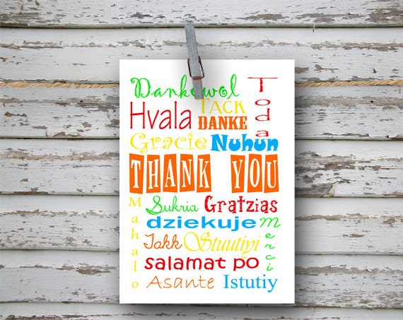 Thank You multi language - 4x5.5 folded greeting card - Thank You Card