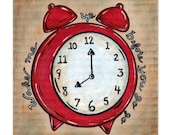 BOGO SALE - Red Retro Alarm Clock 8x8 Art Print - Wake Me Up Before You Go Go