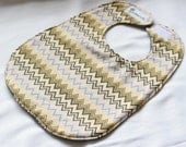 Gray and Yellow Chevron Striped Bib with Gray Fleece Backing